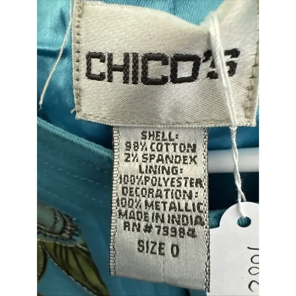 Chico's Blue Floral Open Front Lightweight Jacket Women's Size 0 (US Small)